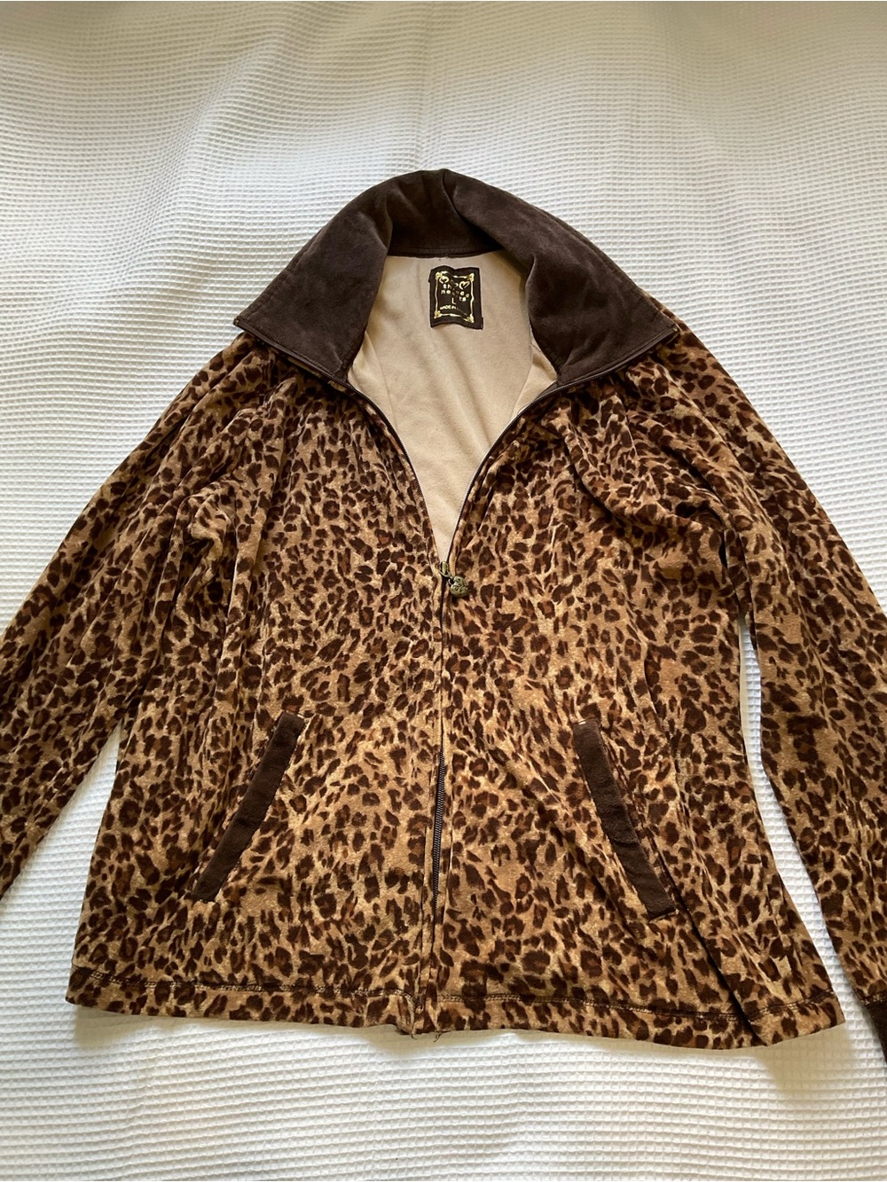 Three Hearts Y2K Leopard Print Velour Zip Up Jacket